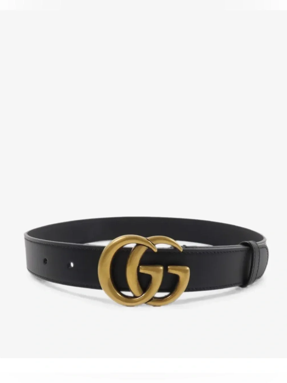 Gucci Black Leather Marmont Belt with Antique Gold Double GG Buckle